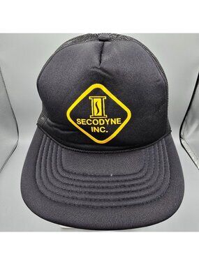 Vintage Secodyne Inc. Adjustable Snapback  Black & Yellow Mesh Trucker Cap